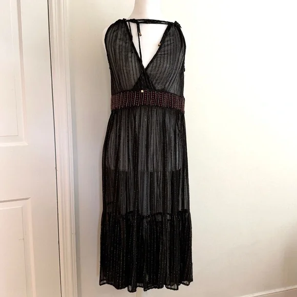 Anthropologie Black & Gold Metallic, Midi Dress by Floriat Size Small - Picture 8 of 16